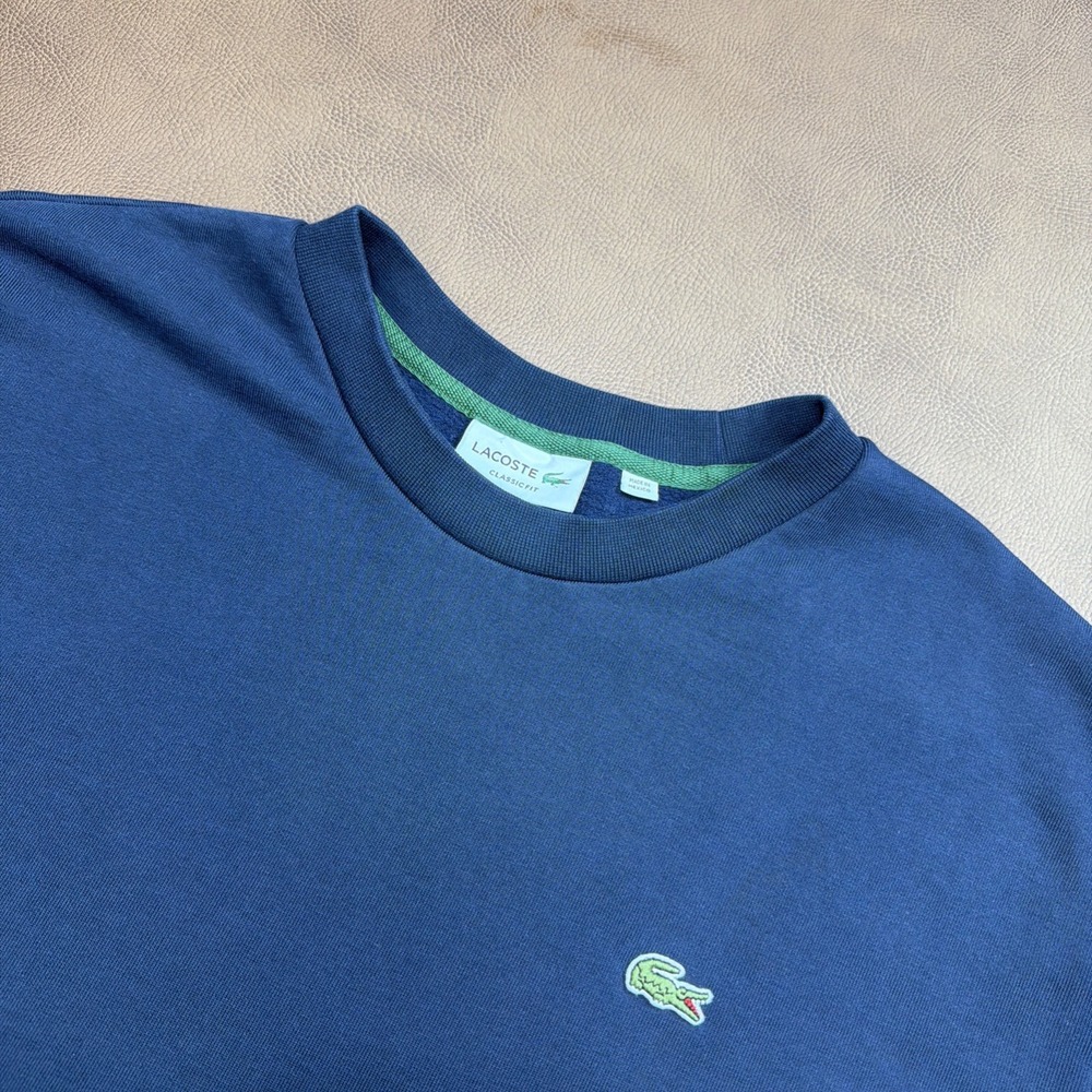 LACOSTE Mens 4XL Crewneck Sweatshirt Heavyweight LS French Terry Croc Logo Blue